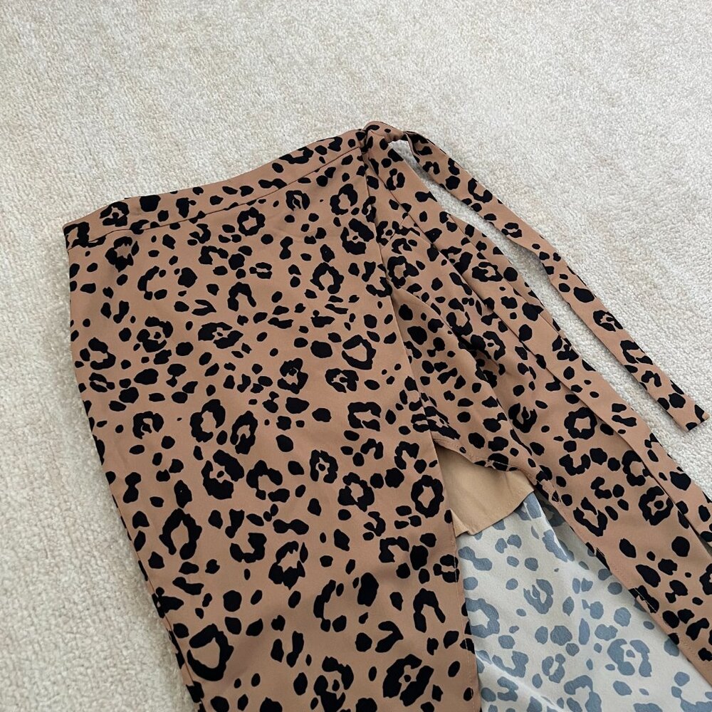 Lovers and Friends Marla Tan Leopard Animal Print Wrap Midi Skirt XXS - Picture 3 of 8